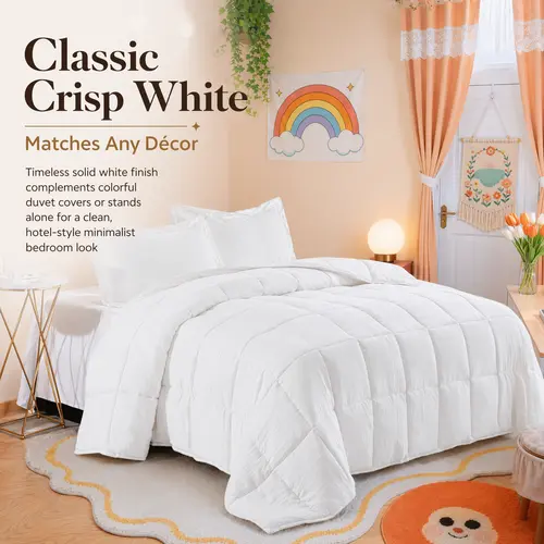 Cosybay Soft Microfiber Quilt Hotel Style Duvet Insert Set, Twin Size (1 Comforter + 1 Pillowcase, 88x68in) - All Season Box-Stitch Quilting Wrinkle-Resistant Down Alternative with 8-Tab Secure Fit, Clean Minimalist Bedding, Bedroom Gift for Adults