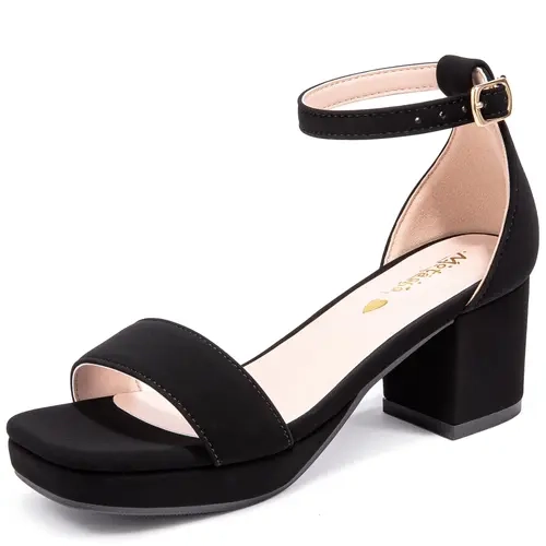 Girls' All Match Strapy Fancy Sandals - Open Square Toe, Ankle Buckle Strap, 2.24-in Chunky Block Heel Footwear for Weddings, Proms (Little & Big Kids Formal Dress Shoes)