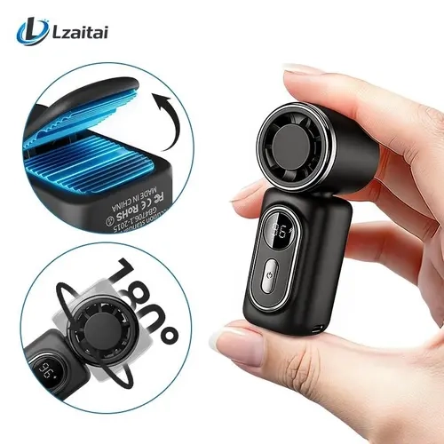 Cordless EU Type Pocket-Sized Portable Fan - 3000mAh Rechargeable Battery Operated, 5 Speed Control, 180° Adjustable Airflow, USB Port Cooling, Modern Compact Handheld Clip Design - Ideal for Travel, Office