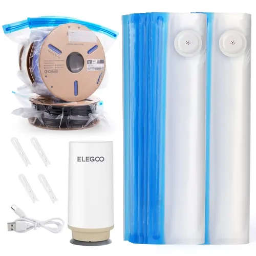 ELEGOO Universal 3D Printer Storage Kit with 60 kPa Auto Pump, 20 Durable Seal Filament Bags (13.8x12.6 in), 4 Sealed Bag Clips, Vacuum Dry Preservation, Car Repair Tool Compatibility, Fits 1.75mm/2.85mm/3mm Filaments & TPU
