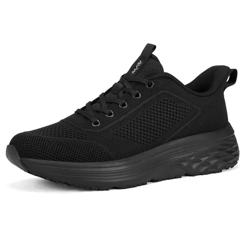 AVW Men's Industrial-Grade Non-Slip Rubber Kitchen Walking Shoes - Waterproof Work Shoes, Breathable Stain-Resistant Knit Upper Low-Profile Slip-On Casual Trainers for Food Service