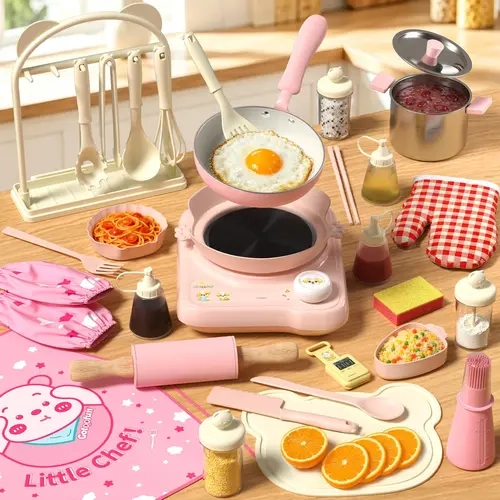 GOTOOFUN Kids Real Mini Kitchen Set - Safe & Engaging Pretend Play Children's Toy with Safe Electric Stove, Timer, PVC-Free Design | Montessori Toy Enhances Creativity, Birthday, Halloween Gift for Kids Ages 8-12