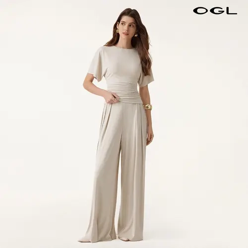 OGL 2Pcs Set Boatneck Batwing Sleeve Top & Wide Leg Palazzo Pant with Pockets matching sets women casual style outfit classy two piece sets Fall Deals For You