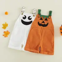 Toddler Baby Boy Halloween/Christmas Overalls with Pockets Ribbed Devil Face Pattern Sleeveless Jumpsuit