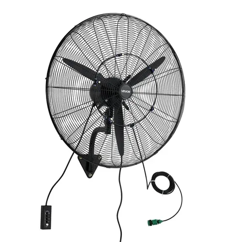 VEVOR Industrial Wall Mount Misting Fan - 30-in Sturdy, 3-Gear Adjustable, Adjustable Wind Speed, IP44-Rated, Oscillating, 6700 CFM Blast, 29.5 Ft/9 M Air Reach, Propeller Mechanism, for Garage, Workshop