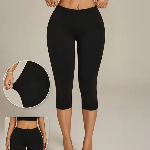 Women's High-Waisted 3/4 Length Stretchy Leggings, Fit, Waist-Cinching Shape, Slimming Compression, High Elasticity