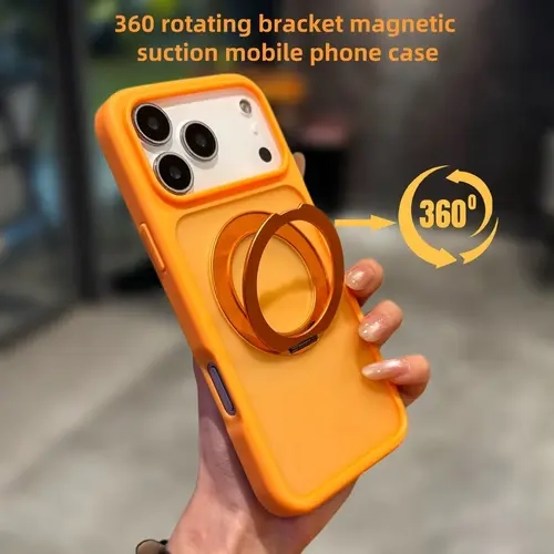 360° Rotatable Bracket Smartphone Case - Soft TPU Shockproof Cover, Fashionable Unisex Handheld Device Accessory with Protection & Resistance, Compatible with iPhone 17/16/15/14/13/12 Pro Max