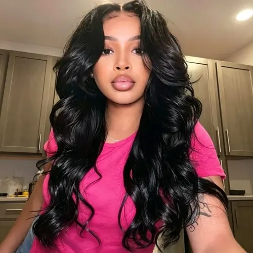 UNICE Glueless 13x4 HD Lace Front Wavy Wig - 150% Density Virgin Human Hair Body Wave, Medium Size, Natural Scalp, Heat Resistant, Can Be Styled, Easy Application Frontal Wig