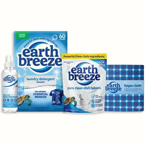 Earth Breeze Ultimate Clean Home Bundle:  Laundry Detergent Sheets, Miracle Stain Remover Spray, Dishwasher Detergent Tablets & Hope Cloth | Eco-Friendly with No Harsh Chemicals | Sustainable Cleaning Kit