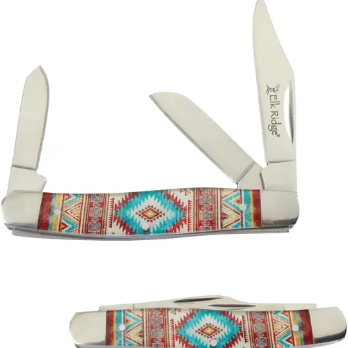 Elk Ridge Traditional Stockman 3-Blade Compact Folding Pocket Knife - 9" Overall ER-42453, Unisex Stainless Steel Blade Survival Gear, Acrylic Outdoor Tool for Camping, Hiking