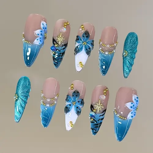 NailVesta PEARL TIDE – 100% Handcrafted 3D Press-On Nails | Reusable, Long-Lasting, Salon-Quality black lace nail art nail art