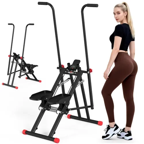 RELIFE Vertical Climber Step Machine - Home Workout Gear, Space-Saving Compact Durable Steel Frame Exercise Equipment, Silent Operation, 3 Resistance Levels, Adjustable Handle, 350 lbs Capacity, Built-in Tablet Holder, All-Height Fit, Home Gym Essential