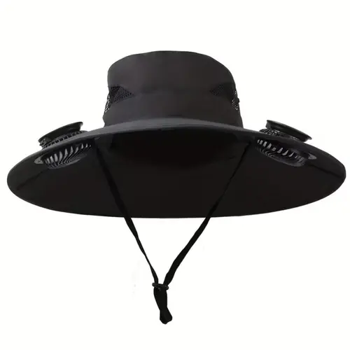 Wide-brimmed fan outdoor fishing hat, 2-piece men's hat with built-in solar fans, suitable for temperature-sensitive workers, lightweight headband, adjustable hood, reinforced stitching, premium fabric, with cooling cap, perfect for summer travelers