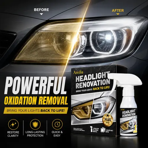 Aredia Car Headlight Renovation Kit - Car Maintenance Product with Ceramic Coating, Multi-Use Bottle, 30s Sit & Wipe, Spray-Wipe Ease, Fast Fix, Safe for All Headlight Materials & Vehicles, Restores Oxidized, Yellowed, Blurred Surfaces