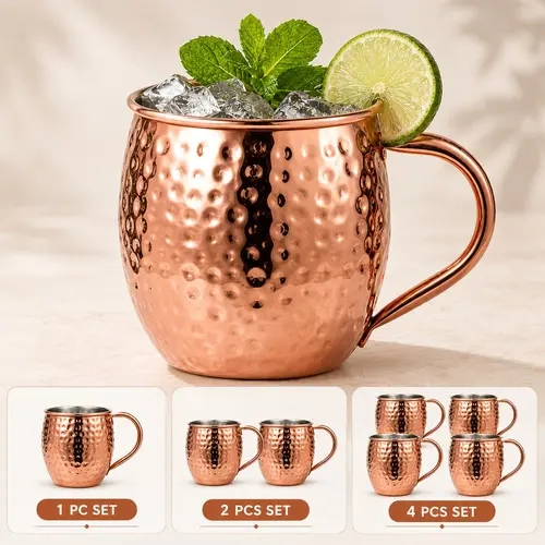 Copper Plated Cocktail Cup, 350ML Round Handle, Stainless Steel Inner, Ideal for Home Bar, Halloween, Sports Events, Festive Drinks, Desktop Decor, Drinkware