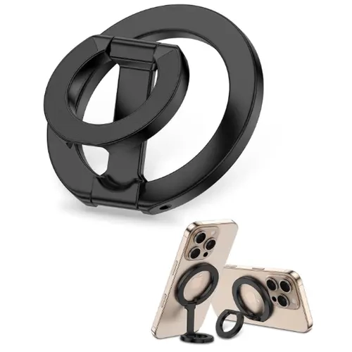 MagSafe phone stand - double-sided magnetic ring with adjustable tripod ring. Suitable for iPhone 12 - 17 series and other models. Adjustable mobile accessory. Portable and easy to operate with one hand. Suitable for home use and outdoor activities.