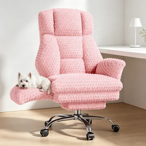 【Halloween】HOMRELEXA Sturdy Rose Velvet Ergonomic Office Armchair - Wide-Seat Big and Tall Desk Chair Comfy, Flip Armrests, Footrest, Reclining Executive Home Office Furniture, Cross-Leg Mode Computer Task Chair for WFH Setup
