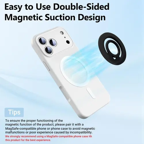 Magnetic Phone Mount - Double-Sided Soft Silicone Mobile Accessory, MagSafe Stand with MagSafe Ring, Compatible with iPhone, Samsung for Car Use