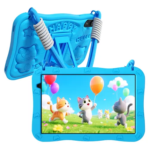 [Stock Up] PRITOM Kids Tablet, 10 Inches LCD Tablets, Android, 16 8GB RAM, 32GB ROM, Dual Cameras, WiFi6, 6000mAh Battery, Protective Silicone Stress Relief Case, Animal Flash Cards, Educational Apps, Toddler Gift, Pink/Blue
