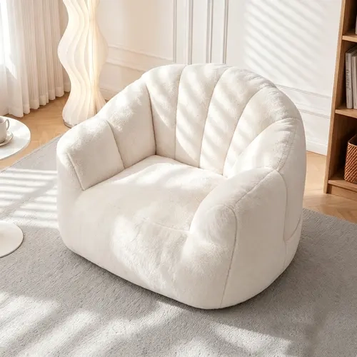 Petal Bean Bag Chair, Plush Faux Fur Flower Sofa  with Petal Back Reading Chair Stuffed Lazy Loveseat Couch for Living Room Bedroom Giant Size Mega Comfy Beanbag Sofa Lounge Beanbag