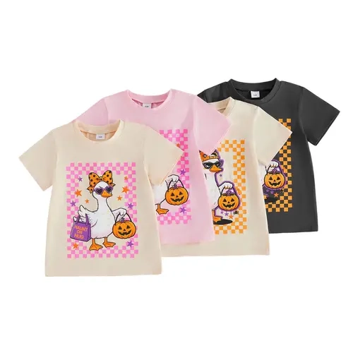 Toddler Baby Little Boy Girl Halloween T-Shirts Letter Goose Pumpkin Print Short Sleeve Shirts Casual Tops 1-6 Years
