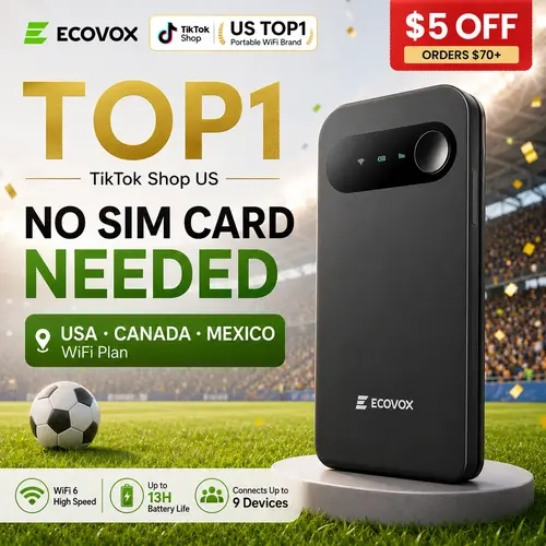 ECOVOX 2026 Upgraded Portable Travel WiFi 6 Single-Band Hotspot - No SIM Card Needed, 4G LTE Easy Setup Router, 23a, 802.11a, US/CA/MX Ready, Back to School Essential, Network Connection Device