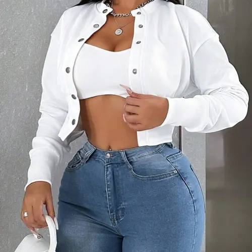 Women's Single Button Casual Long Sleeve Jacket, Plain Top for Daily Wear, Lightweight Outerwear Daily Wear Jackets