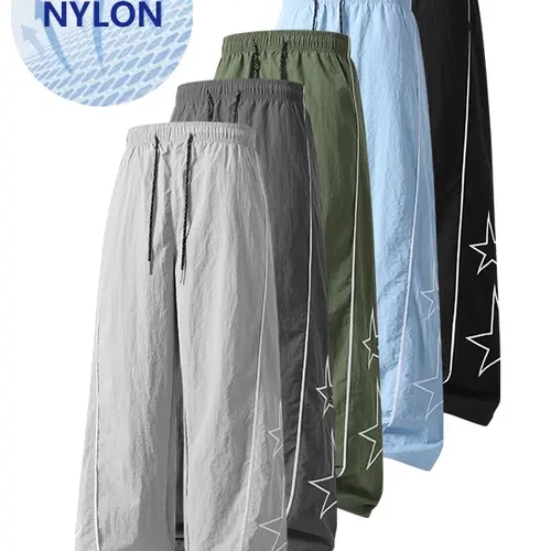 Men’s Nylon Cargo Pants, Casual Loose Fit Trousers, Star Print Design, Lightweight & Breathable for Streetwear & Everyday Wear