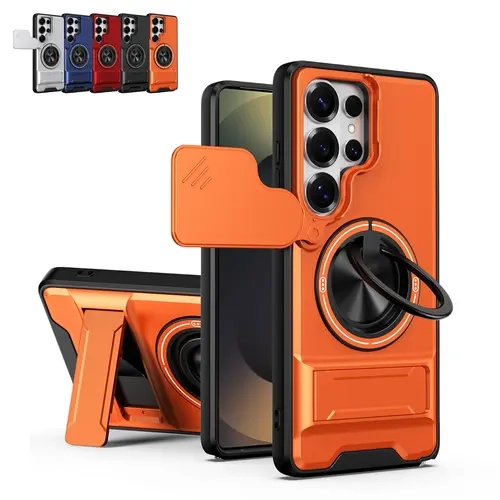 OREKROY Magnetic Slide Camera Lens Cover Casing for Samsung Galaxy S26 S25 S24 S23 S22 Ultra, MagSafe-Compatible Heavy-Duty Shockproof Smartphone Case with 360° Rotatable Ring Kickstand, Built-In Handheld Grip, Dustproof Cellphone Devices Protector, Shock