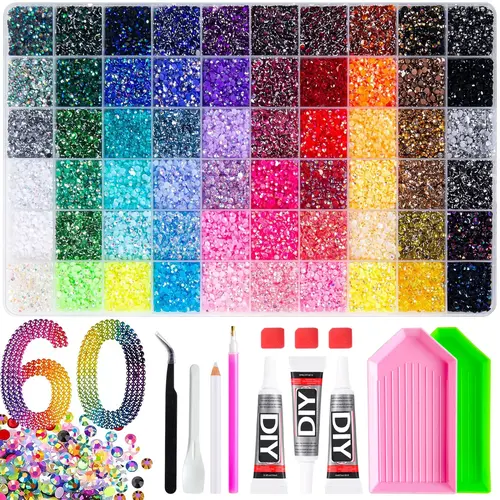 48000+ Resin Rhinestone Kit, 60-Grid Mixed Colors, Nail Art Accessories, Nail Decoration, DIY Tools & Nail Art Supplies, Phone Case Embellishments, Multi-Shade AB Jelly Flat Back Rhinestones Bulk Set with Full Tool Kit for Nail Design #GLOBAL PICKS