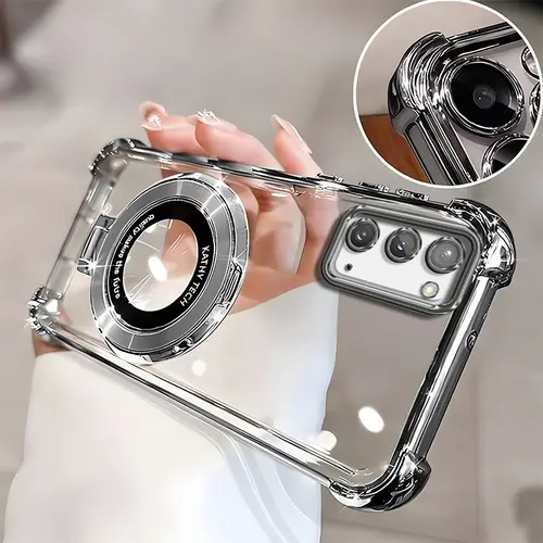 Suitable for [Galaxy Note20] high-end phone case🥰, Electroplated Luxury Clear Phone Case with Ring Stand Holder 4-Corner Shockproof Camera Protective Cover 952