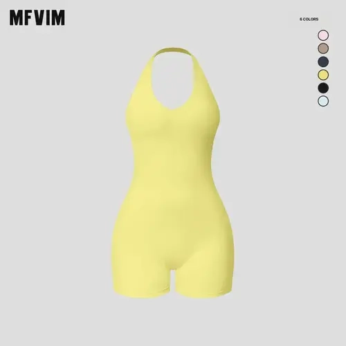 MFVIM Female Sportswear Jumpsuit, Sleeveless V-Neck Backless Halter Ribbed Stretchy Skinny Fit Butt-Lifting Yoga & Fitness Outfit, Built for Yoga, Workouts, and Flow, Travel Essential