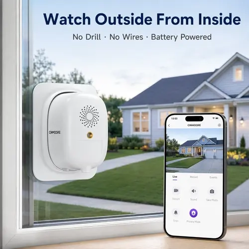 CINMOORE 2.5K Wireless Window Camera, Weatherproof Security Camera for Home, Rechargeable Battery Powered, AI Motion Detection, Color Night Vision, 2.4GHz WiFi, Local Storage, Cameras for Home, Monitoring, Connection