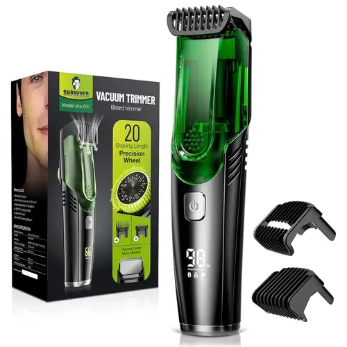 [Aution Shaver]SHPAVVER Vacuum Beard Shaver for Men,SHPAVVER Built-in Vacuum Trimmer for Mustache, Sideburns, Facial Hair, Rechargeable, IPX6 Waterproof, 2 Comb, Comfort face 2in1 Electric Razor rechargeable men 2025 ornament