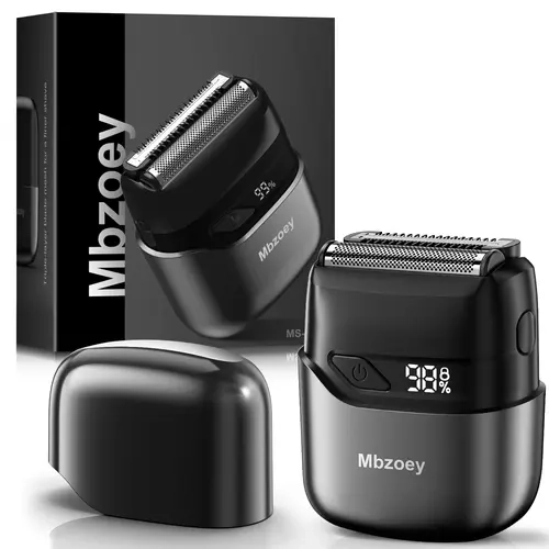 Mbzoey Men's Rechargeable Cordless Titanium Foil Electric Shaver - USB-C 90-Minute Charge, Stainless Steel Mini Compact Dual Heads, IPX7 Waterproof Shaver Grooming, Wet & Dry, 100-Minute Runtime, Smart Sense Father's Day Gift