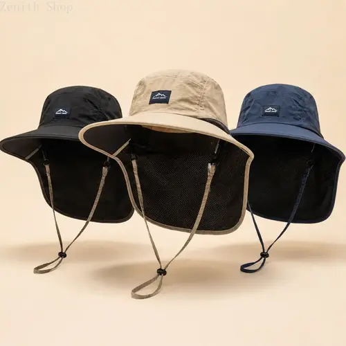 Unisex Wide Brim UV Protection Breathable Outdoor Hat for Adults - Solid Lightweight Casual Fisherman Cap with Neck Flap, Easy to Pair with Casual Outfits for Hiking, Camping, Beach Use