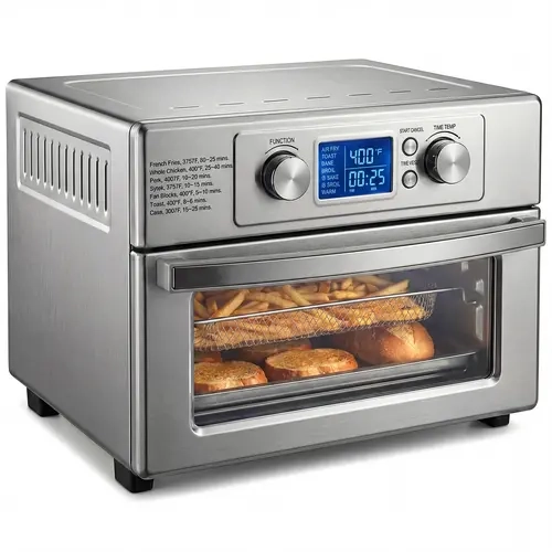 Sweetcrispy 1800W 22L Electric Air Fryer Countertop Oven - 120V North American Standard, 6 Stainless Steel Heating Elements, 450°F Max Temp, 60-Minute Mechanical Control Timer, Easy Maintenance, Removable Trays, Fits Whole Chicken