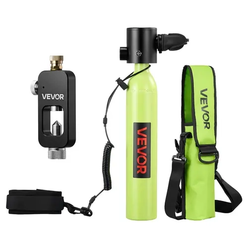 VEVOR 0.5L Mini Scuba Tank, Portable Aluminum Alloy Diving Gear, Reusable Explosion-Proof Disc Underwater Breathing Cylinder for Short Dives (Up to 10 Minutes), Airline Check Emergency Rescue Pony Bottle with Refill Adapter for Snorkeling