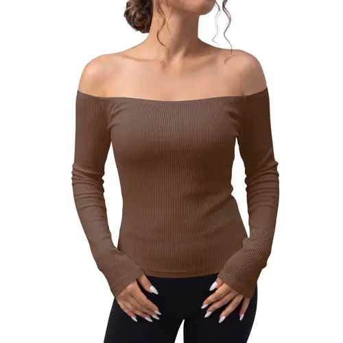 Fisoew Women's Polyester-Elastane Blend Off-the-Shoulder Short-Sleeve Pullover Sweatshirt - Solid, Loose Comfortable Fit, Multi-Size Casual Basic Hoodies for Women, Daily Wear