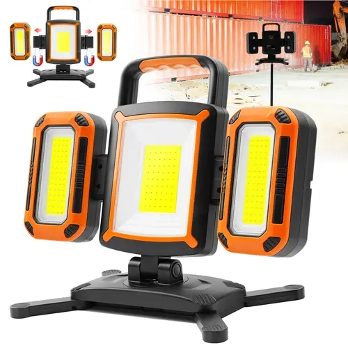 Tresda 3-in-1 Modular Rechargeable Work Light Flashlight - 50W High Lumen Brightness, 5000L Main/1300L Total, 9 Modes, 2 Detachable Side Lights, 360° Rotation, 8400mAh, 8H Runtime, Magnetic Base, Hooks, USB Cord, Hands-Free for Workshop, Outdoor Jobsite