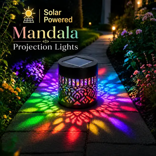 Solar Mandala Lights, 2026 Metal Solar Wall Lights with Mandala Projection for Summer, Waterproof Color-Changing Solar Fence Lights for Garden, Yard, Deck, Patio, Pool, Lawn, Backyard Decor