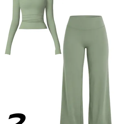 【Black Friday】Women's Two-Piece Sporty Long Sleeve Top & High-Waisted Pants, Breathable Yoga Gym Running Wear, Spring & Fall Fitness Apparel