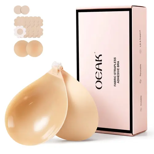 OEAK Women Nipple Covers Sticky Bra Round Cup Fabric Adhesive Bra Reusable Pasties Invisible Breast Petals A-D
