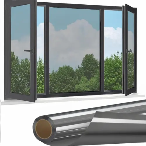 Static Cling Privacy Film for Glass Windows - 1-Way Mirror, Anti-UV, Heat Control, Easy Install, Reposition & Trim, 17.5 in x 6.5 ft Sun Shade for Home, Office, Window Privacy Films