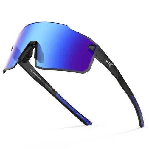 KastKing Etowah Polarized Sports Fishing Sunglasses, Black Frame, Smoke Cobalt Mirror