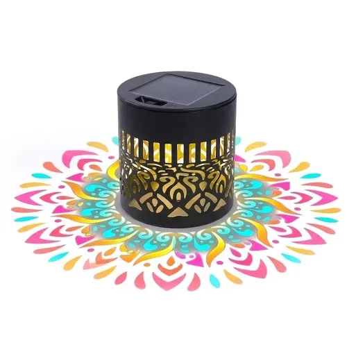 Iron Dusk-to-Dawn Solar Lamp - 0.5W Mandala Metal Waterproof LED Outdoor Lighting, Compact, Automated, Hands-Free, Auto Shut-Off, Colorful Display, Festive Decor for Backyard Gatherings, Fence Accents, Deck Posts