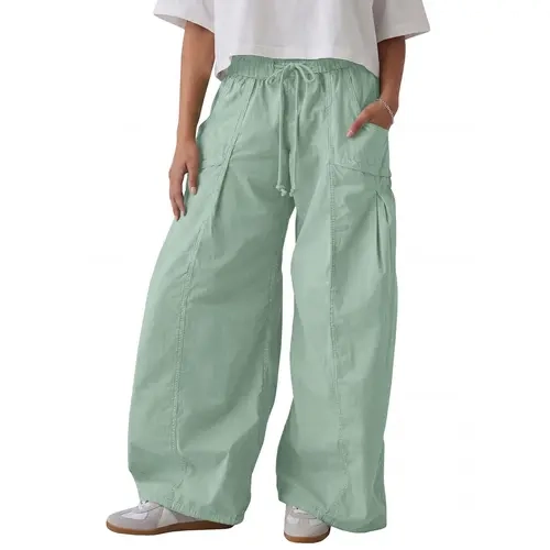 Aoysky Women's Oversized Baggy Cotton Cargo Sweatpants - Wide Leg, Adjustable High Waist, Knitting Accent Streetwear for Lounge, Work, Baggy Sweatpants