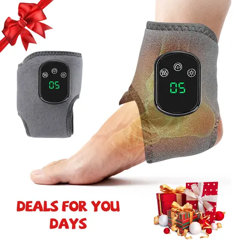 Adults' 2-Pack Adjustable Lightweight Wireless Foot & Ankle Massage Devices - 2-in-1 Heat + Massage Warming Wrap, 3 Modes, 4 Temperature Control Levels, 3-Button Operation, USB Port, Compact Rechargeable, Portable for Home & Travel, Personal Care Tools