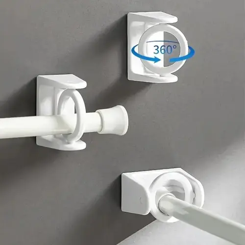 Heavy Duty Hangable Curtain Rod Holder 4-Piece Set, No-Drill Easy-Install Window Hardware, 360° Flexible Adhesive-Mounted Rod Clips for Home Use, Four-Piece Set, No Drill Installation