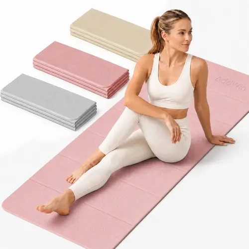Yoga Mat AddWin Y10 - Foldable Portable Exercise Mat for Home Workout, Yoga, Pilates, Stretching & Fitness, Non Slip Design